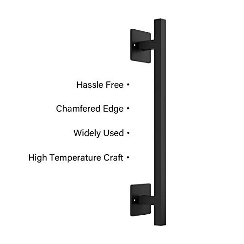 12" Sliding Barn Door Handle, Black Flush Square Base | Solid Steel Frosted
