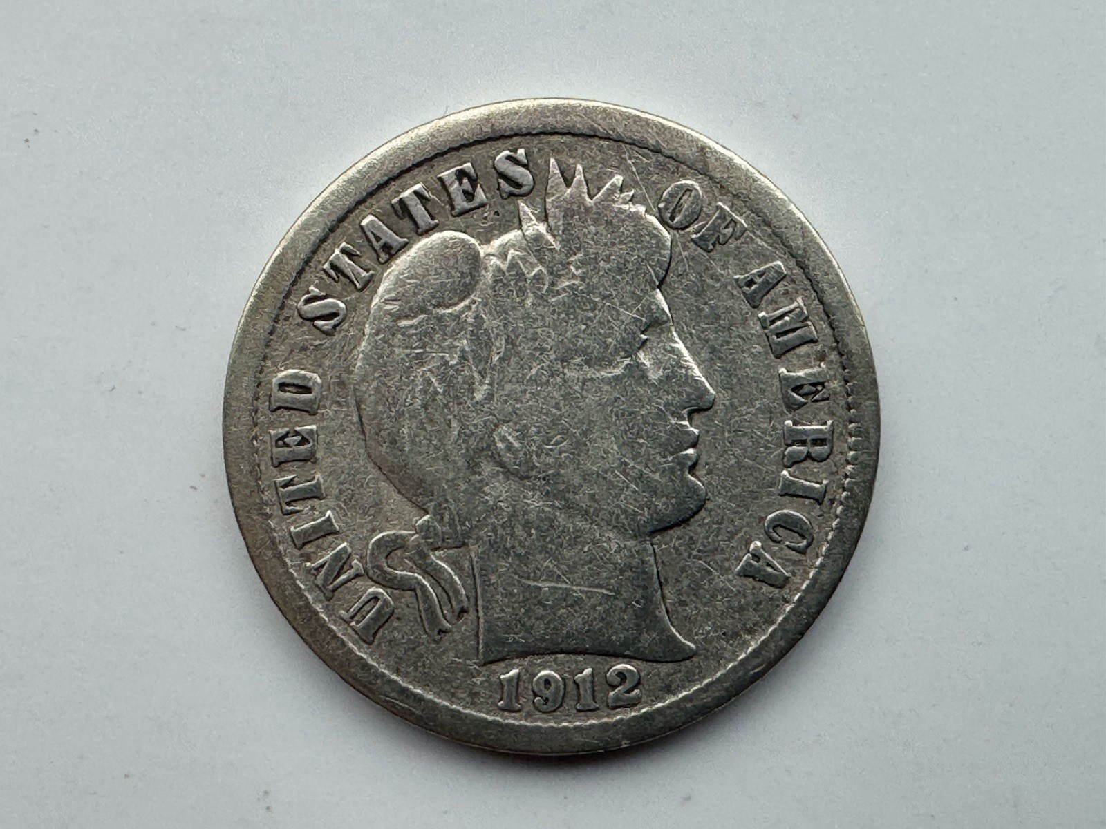 ✅ 1912 (P) Barber Dime 90% Silver Very Fine VF