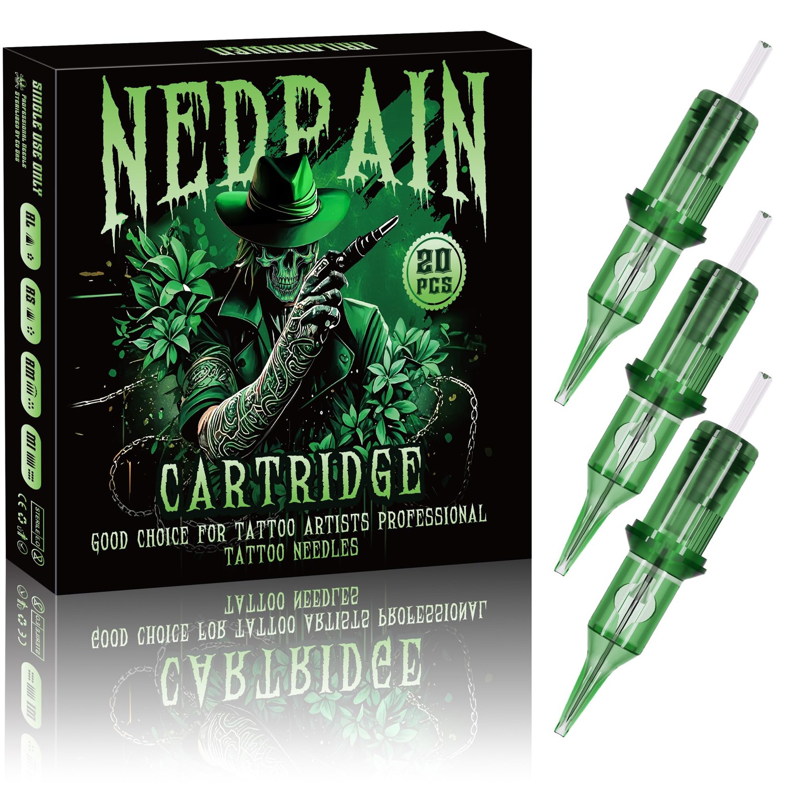 NEDPAIN 1203RL Tattoo Cartridge Needles 20Pcs #12 Standard 1203RL, Dark Green