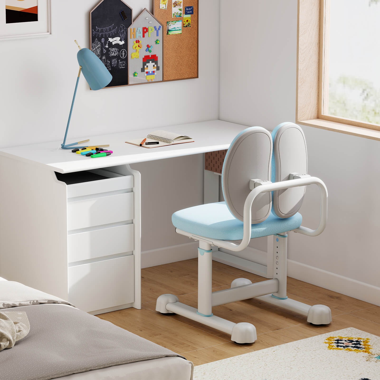 Kids Desk Chair w/Double Back Support Adjustable Height Upholstered Computer