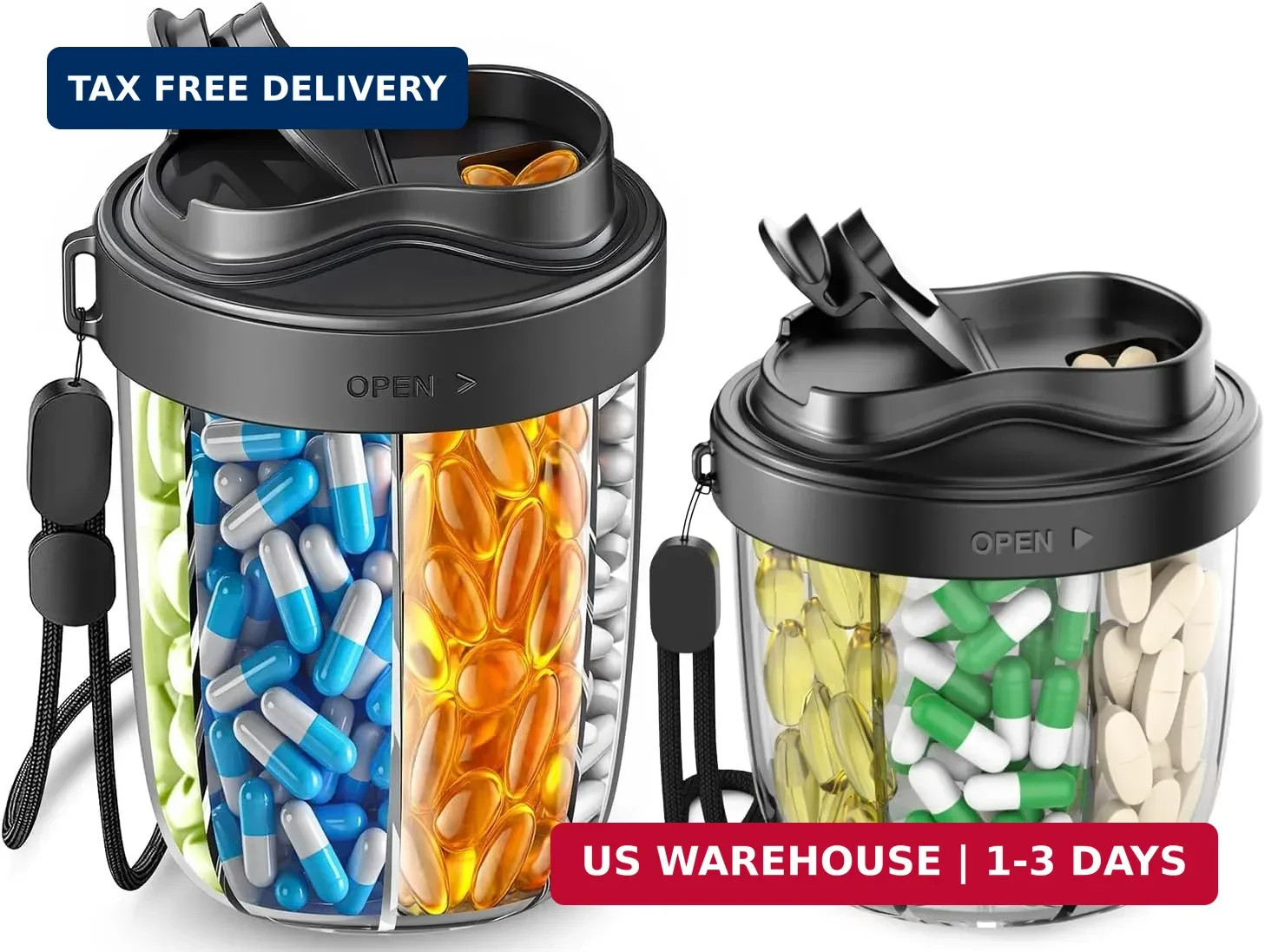 Pill Organizer,Pill Dispenser with 7 Large Compartments,Portable Pill Bottle Box