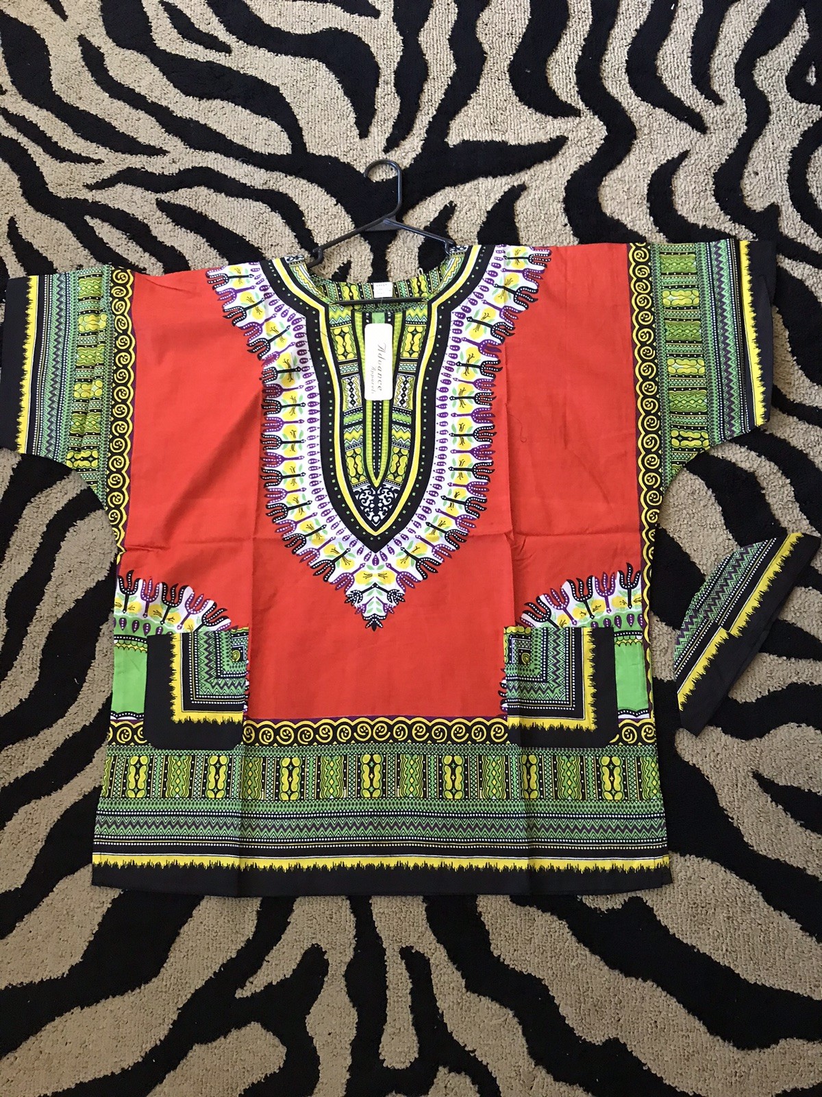 African Print Dashiki Men Women Shirt Traditional Vtg. Festive One Size ORANGE