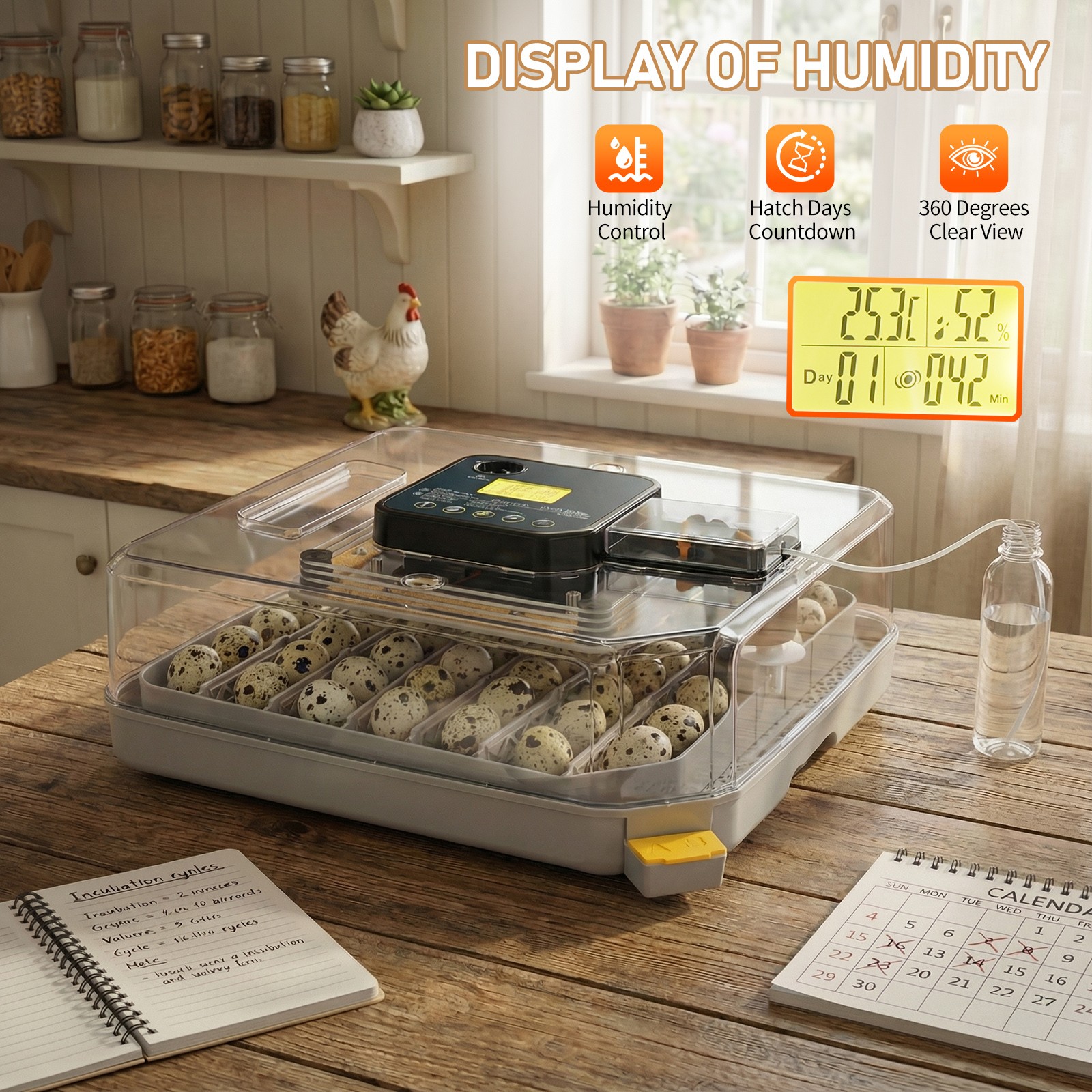 48 Egg Incubator with Automatic Egg Turning Egg Hatching Temp & Humidity Control