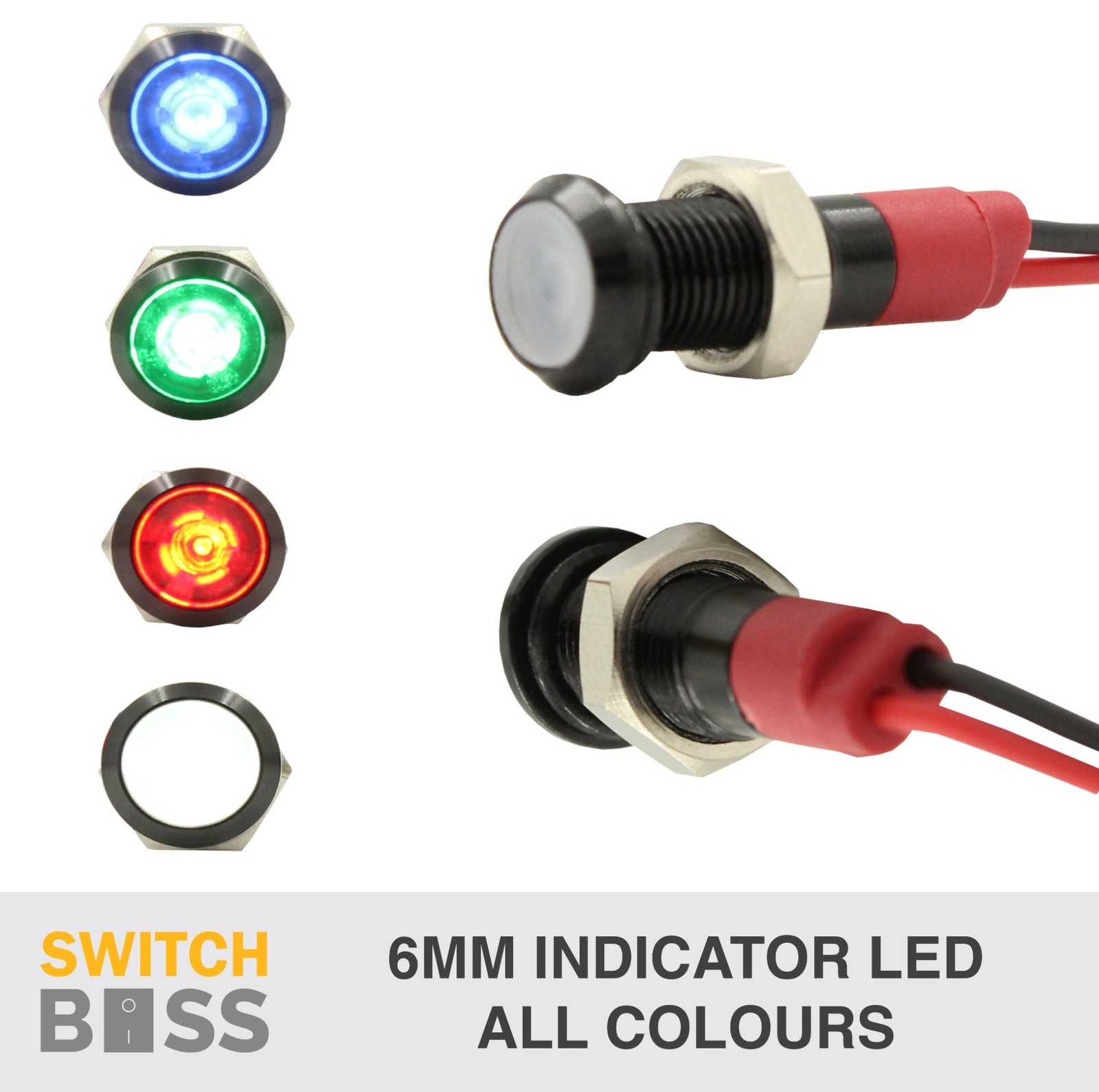 12v 6mm LED PILOT DASH POWER Indicator Light - Black Aluminium Dash Warning Lamp