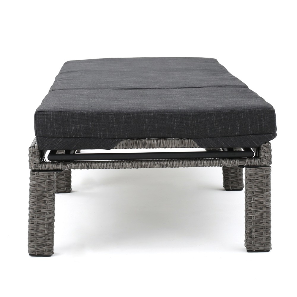 Outdoor Patio Chaise Lounge Cushion Waterproof in Modern Black PE Rattan, 77"