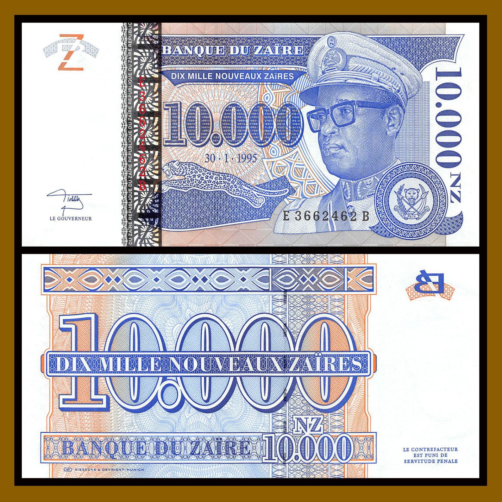 Zaire 10000 (10,000) Nouveaux Zaires, 1995 P-70 AU