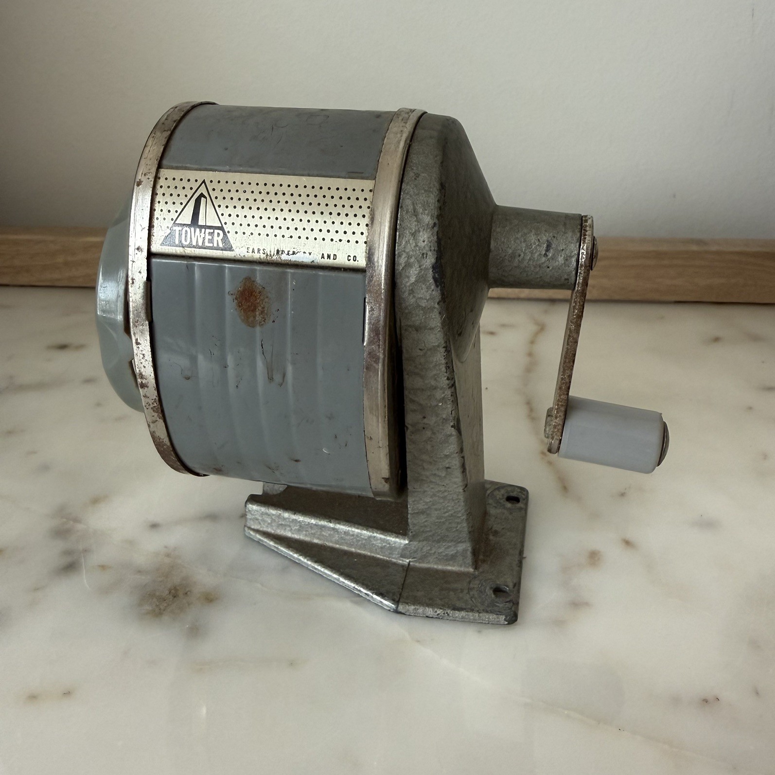 Vintage Sears Tower Pencil Sharpener Manual Crank Desk Mount Metal USA