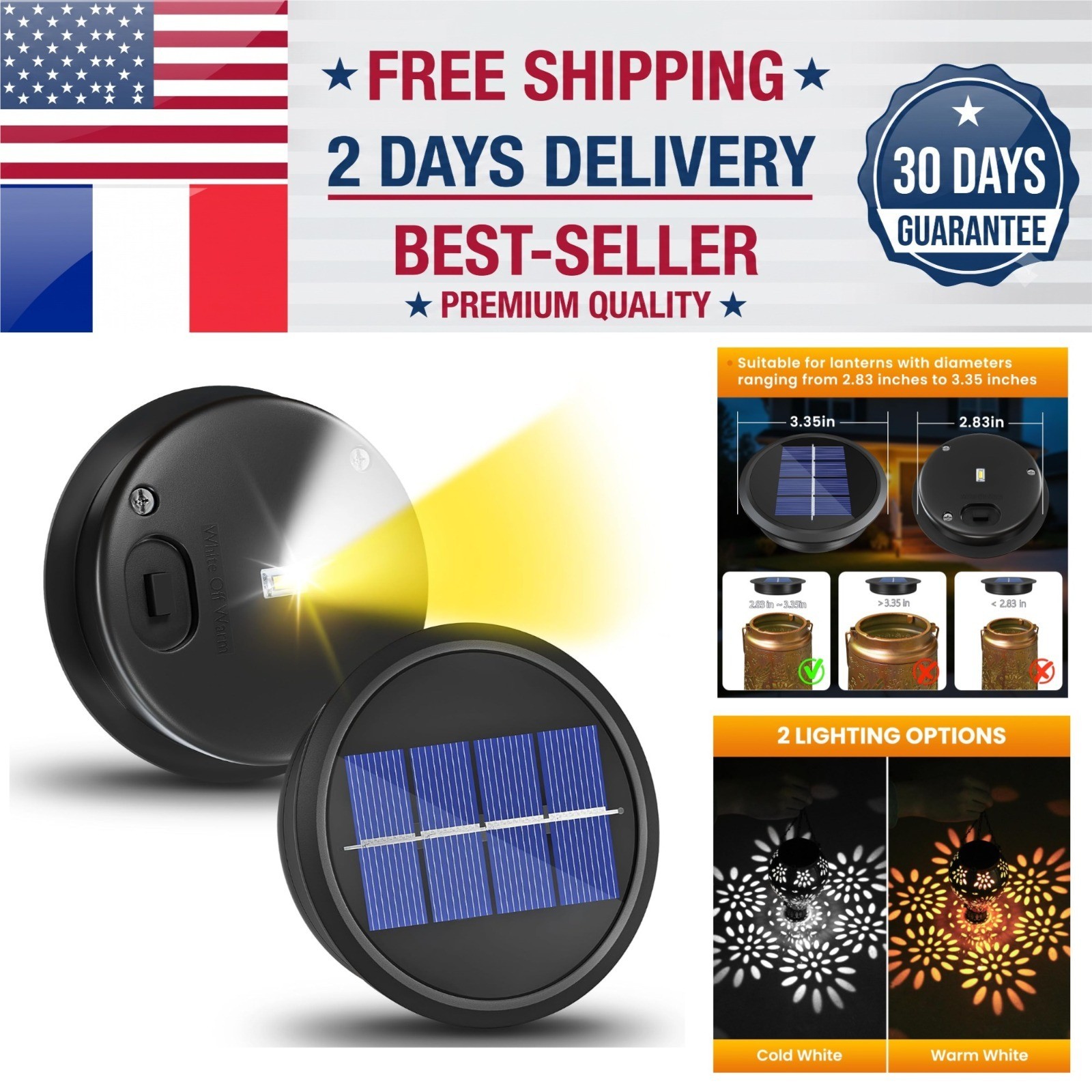 2 Pack Solar Light Replacement Tops Waterproof LED Outdoor Lanterns