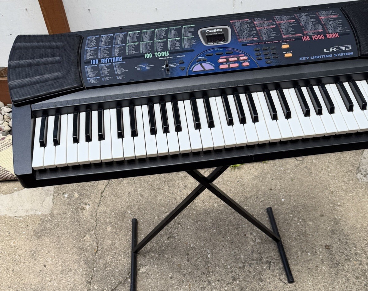 Vintage Casio LK-33 61-Key Lighted Keyboard Bundle Stand, Cord, Book
