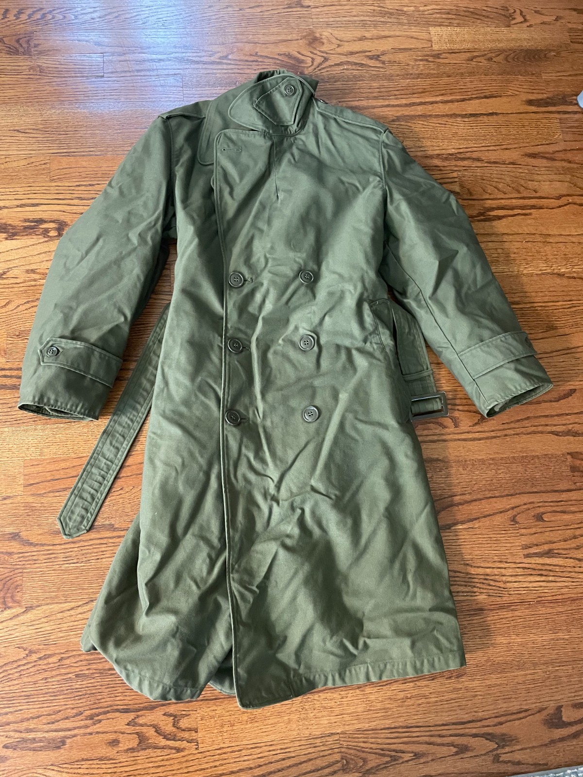 VINTAGE! 1982 SMALL United States Army Green Drab Full Length Trench Watch Coat