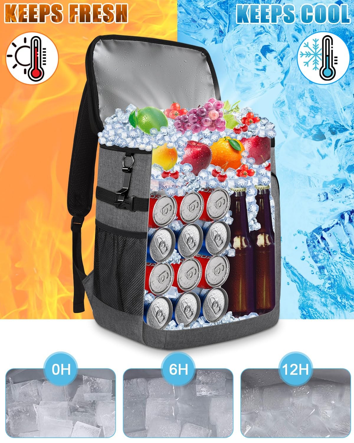 Capolo Cooler Backpack Insulated Leak Proof 36 Cans, Soft 36 Gray