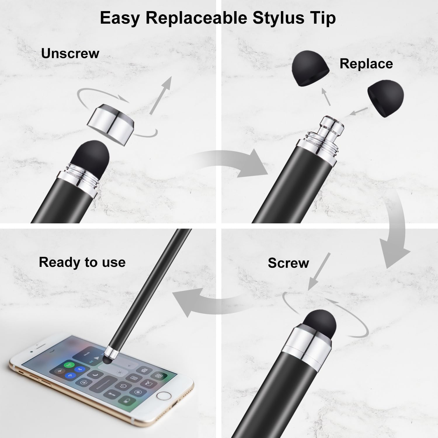 12-Pack High-Sensitivity Capacitive Stylus Pens � Matte Black with 24 Extra Tips