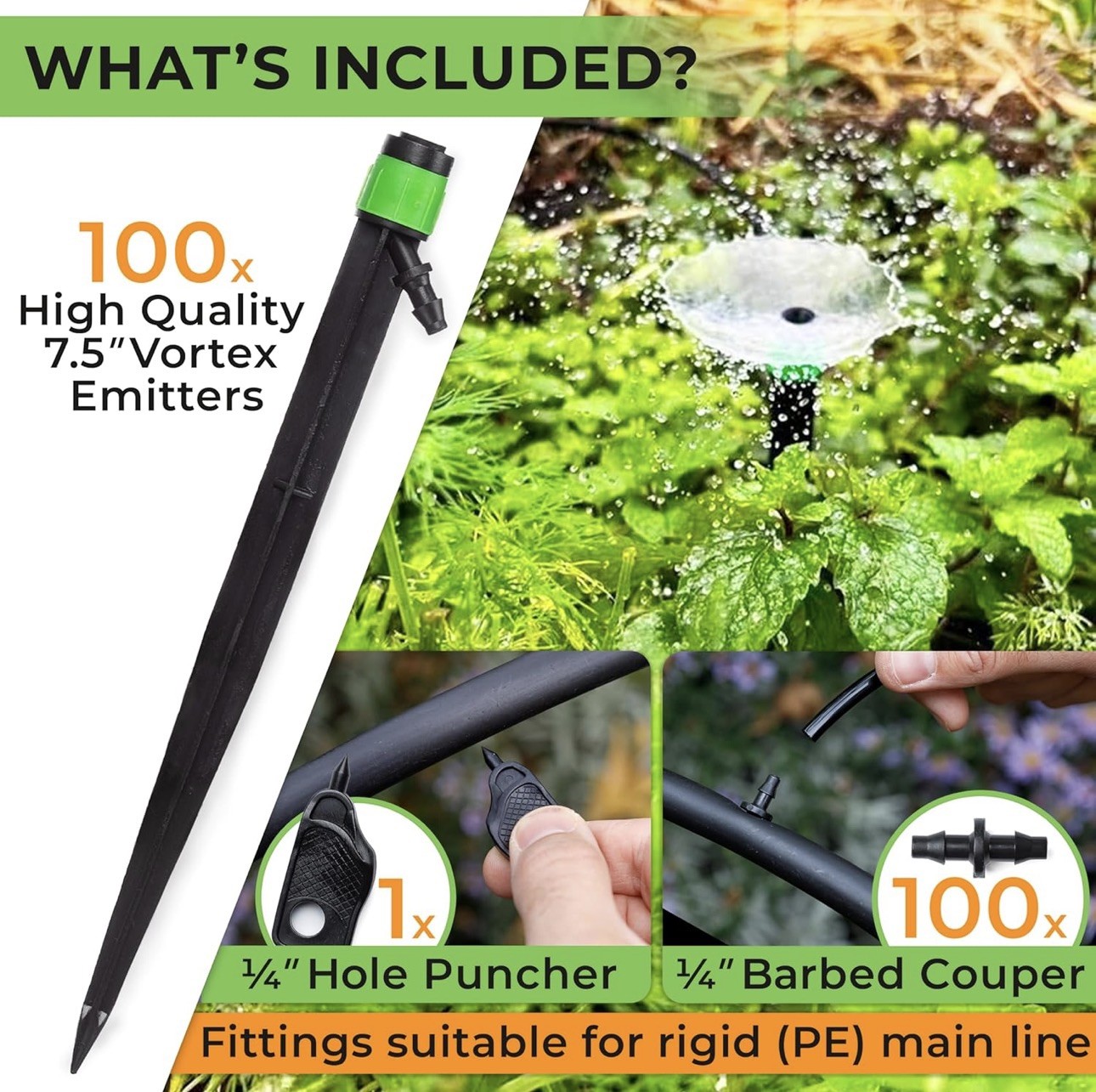 CARPATHEN 100 Drip Irrigation Emitters 1/4" Vortex Adjustable Fan Sprayer
