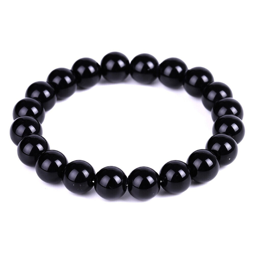 Black Obsidian Natural Stone Bracelet, 8mm Bead Stretch Bracelet