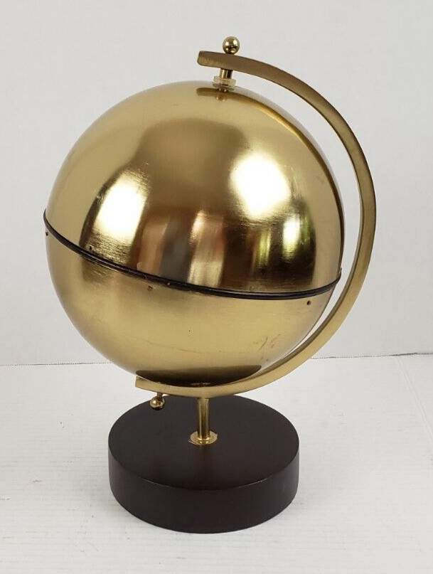 Mid-Century Brass Tabletop Globe Rotates 13" Tall x 8" globe