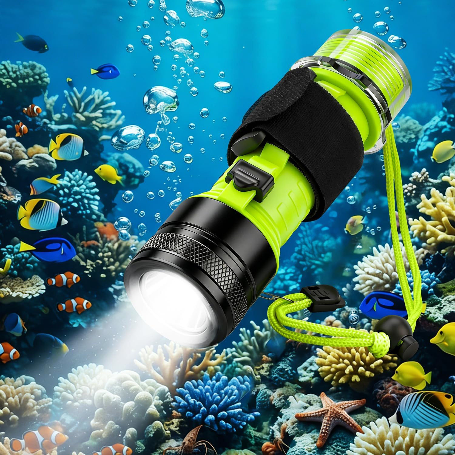 Diving Flashlight Underwater LED Light, 1500 Lumen & 3 Modes IPX8 Waterproof Fla
