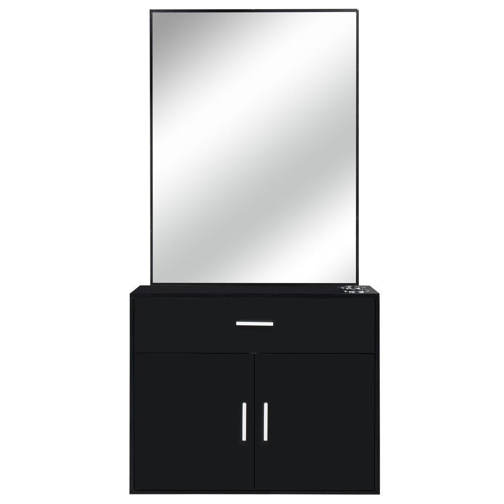 Professional Black Wall Mount Barber Salon Station Beauty Styling Mirror+Drawer
