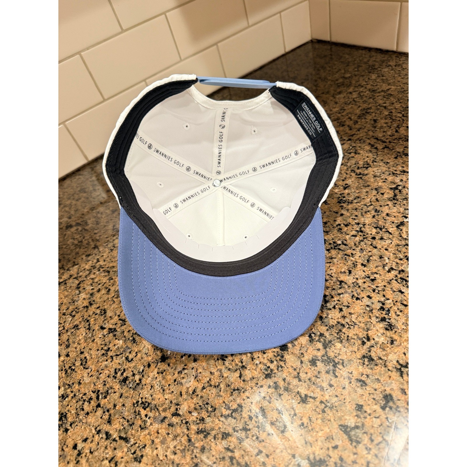Swannies Golf Co Hat Mens Snapback Script Logo Striped White Blue New