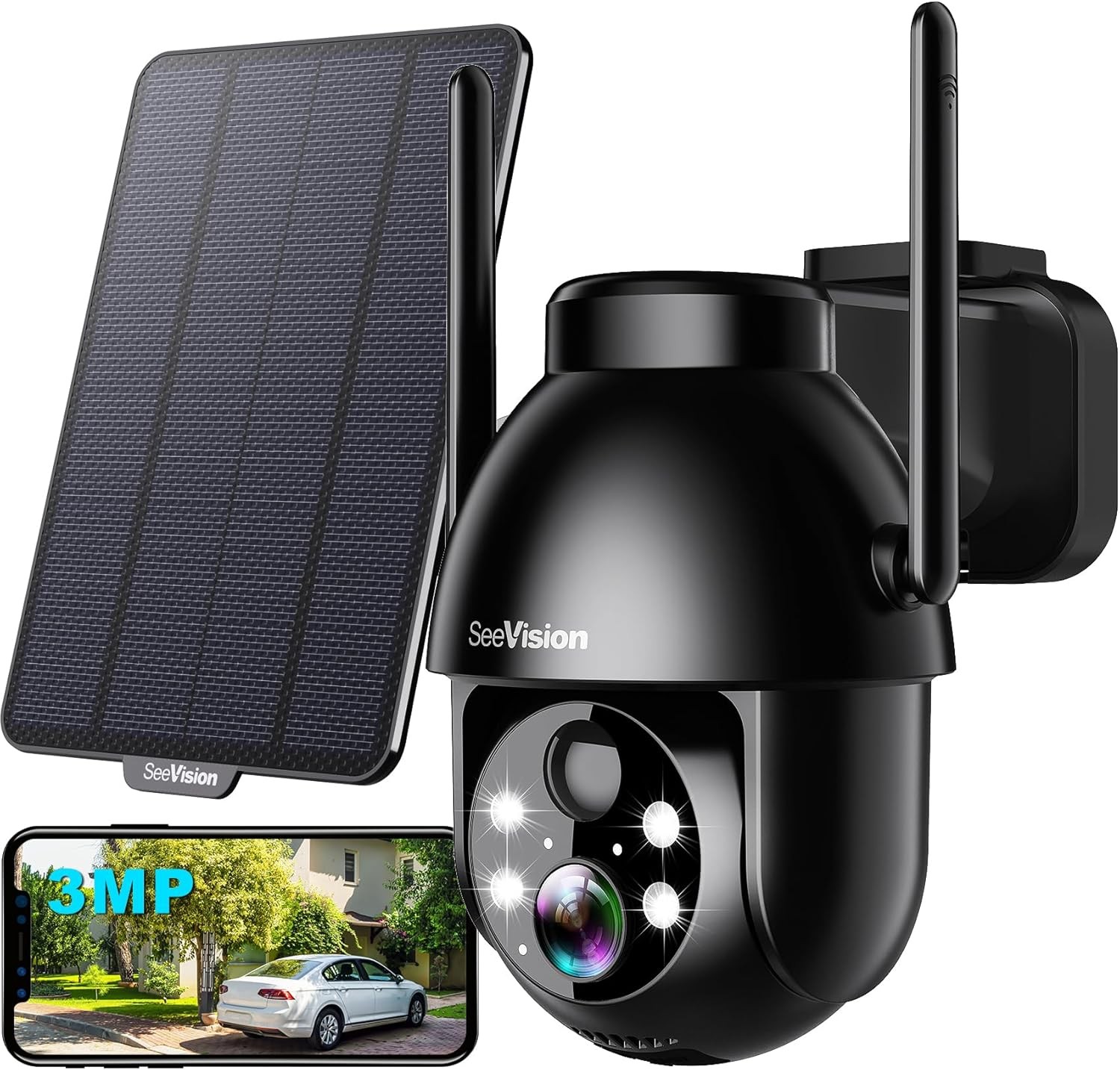 Solar Security Cameras Wireless Outdoor, 2K PTZ WiFi 3MP Indoor Security Camera