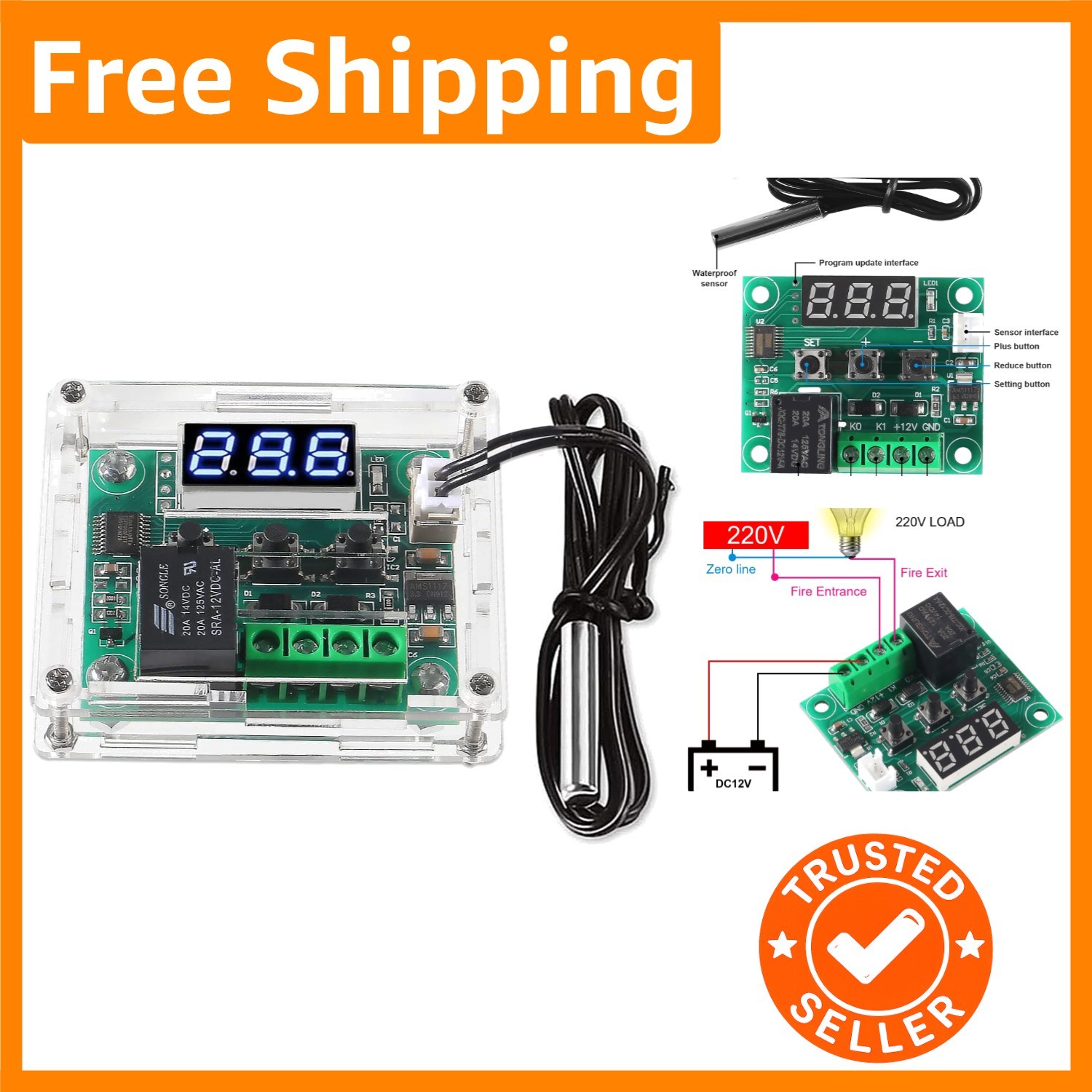 W1209 High Accuracy Temperature Controller -50 to 110°C, Water-Resistant Design