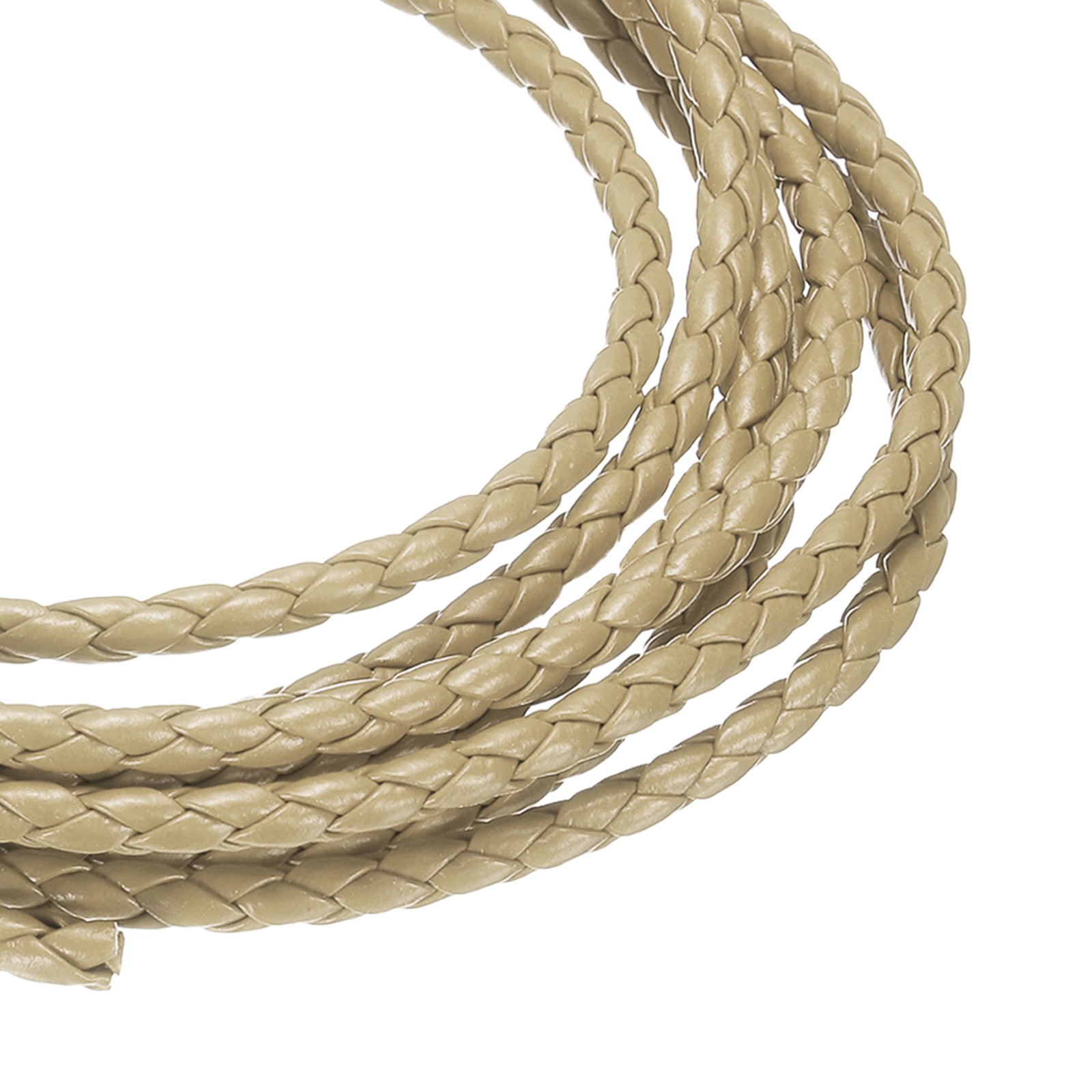 Braided Leather Cords, Round Leather Strap 4mm Dia. 2.22 Yards, Apricot