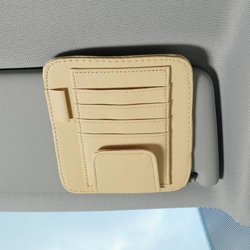 Car Sun Visor Organizer, Multi Pocket Small Vehicle Document Holder for Beige