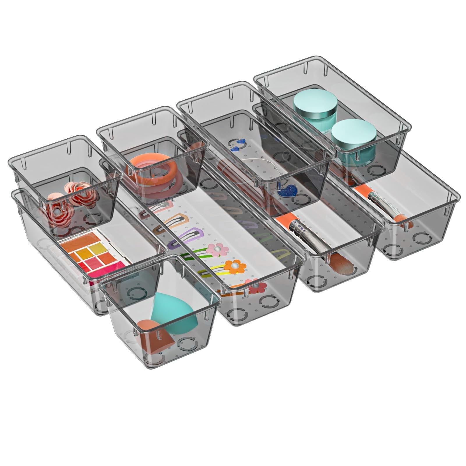 WOWBOX 9 Pack Clear Drawer Organizer Set, Acrylic Drawer Storage Trays, Stora...