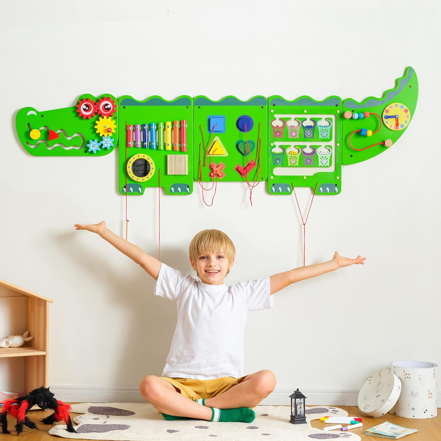 Crocodile Sensory Toys Activity Wall Panels, Educational Montessori Busy Board f