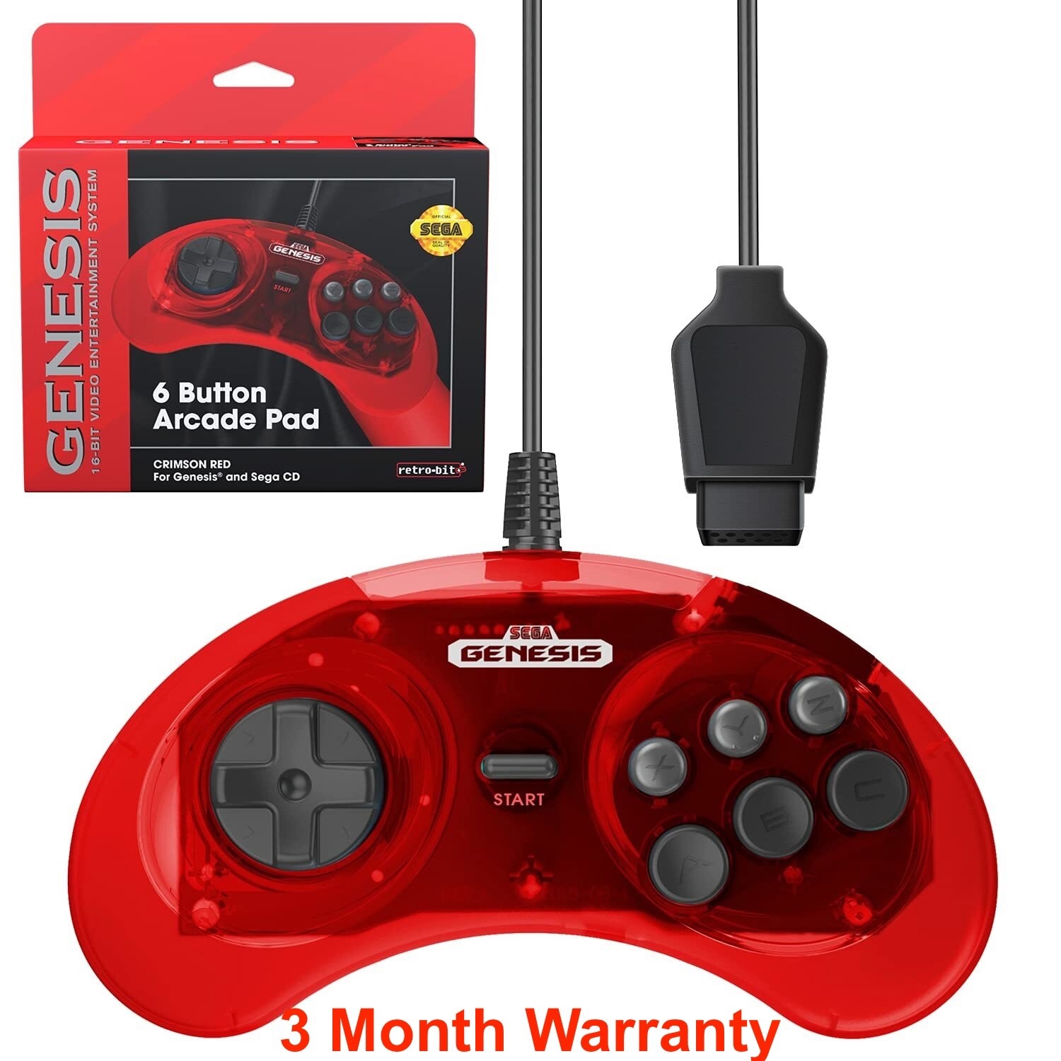 Retro-Bit Official Sega Genesis 6-Button Controller Pad for Sega Genesis Red