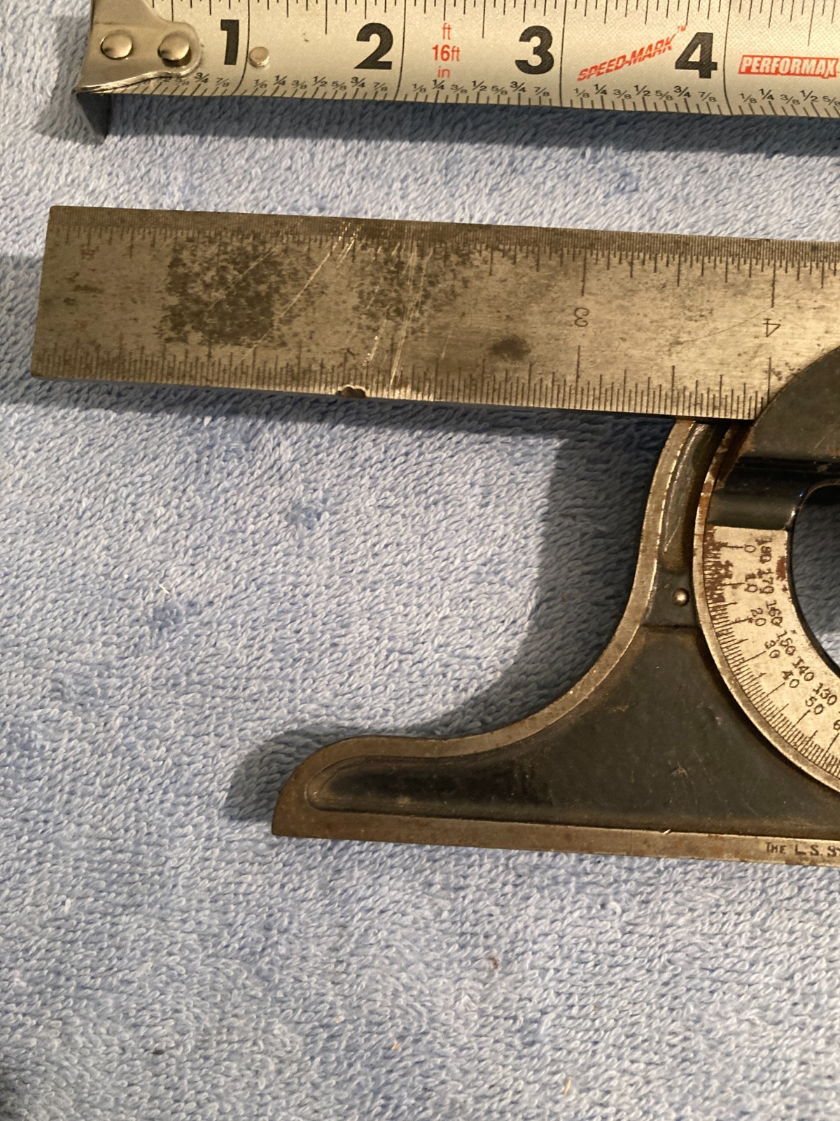 VINTAGE LS STARRETT 492 PROTRACTOR & RULER BUBBLE LEVEL MACHINIST TOOLS READ