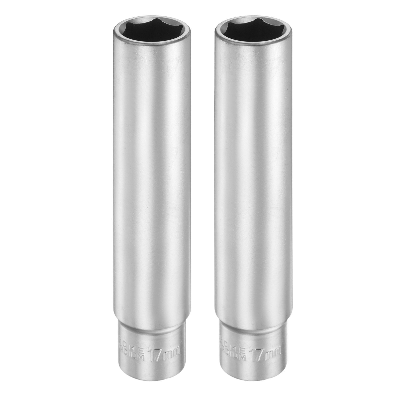 2pcs 6 Points Deep Socket 3/8" Drive 17mm Nickel Plating Flip Sleeve 4.7" Long