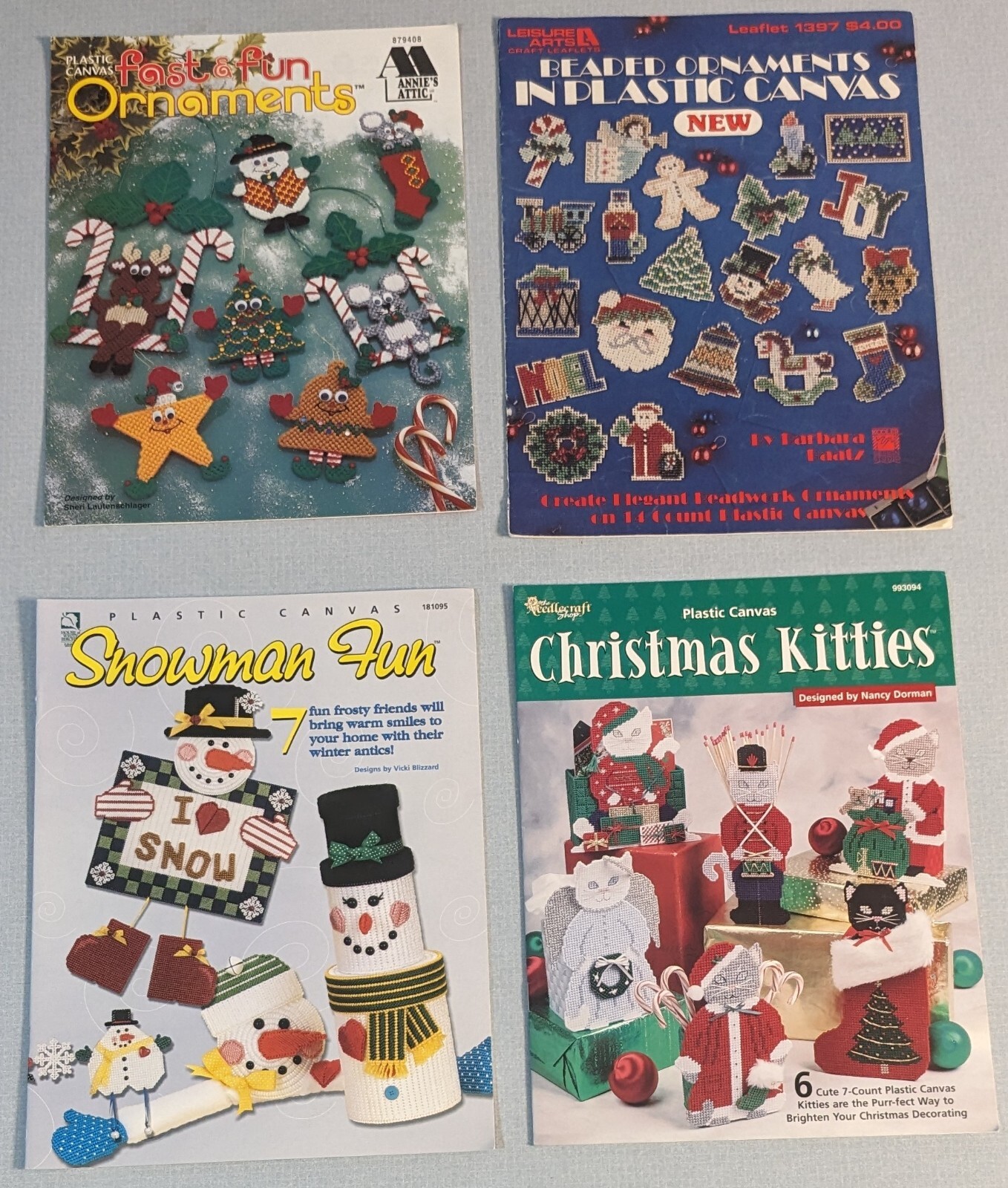 Lot of 4 CHRISTMAS Fast Ornaments Holiday Decor Plastic Canvas Projects Booklets