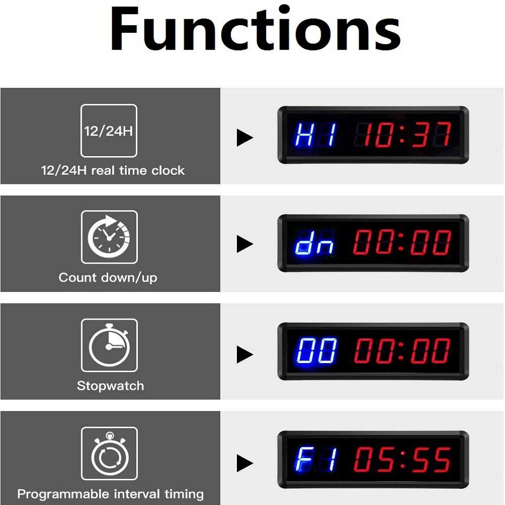 BTBSIGN LED Interval Timer Count Down/Up Clock Stopwatch with Remote Blue+red