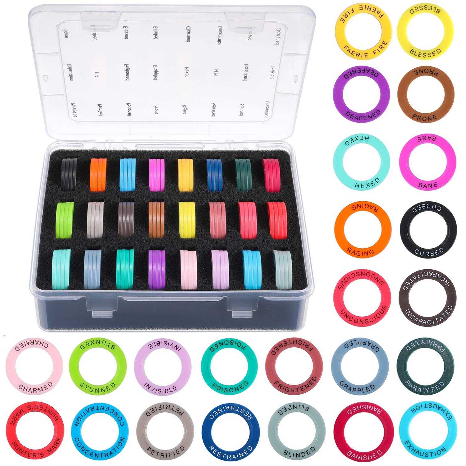 Upgraded DND Miniatures Condition Rings - 96 D&D Status Effect Markers in 24 ...