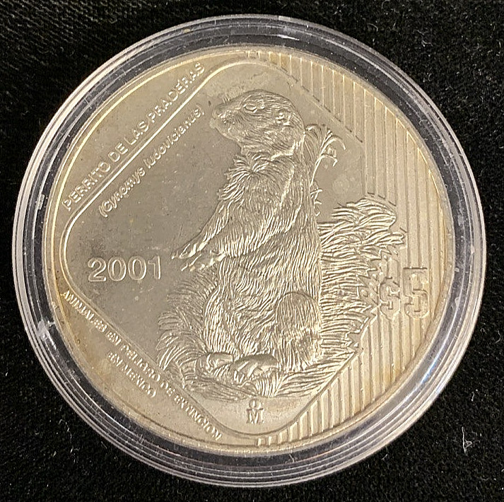 2001 Mexico 5 Pesos 1 oz Silver (Endangered Species) Prairie Dog - 6