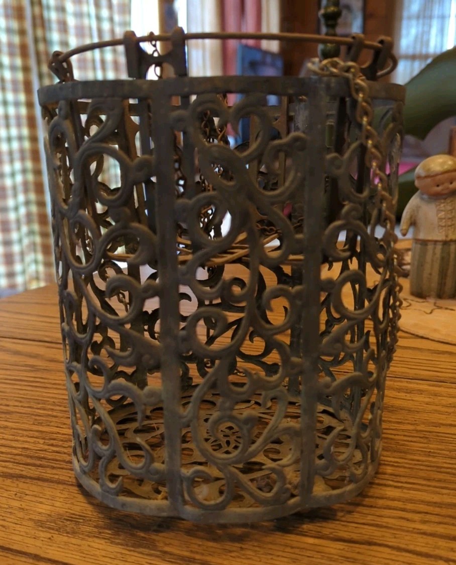 Vintage Antique Metal One Of A Kind Basket In Basket Garden Decor Collectible!