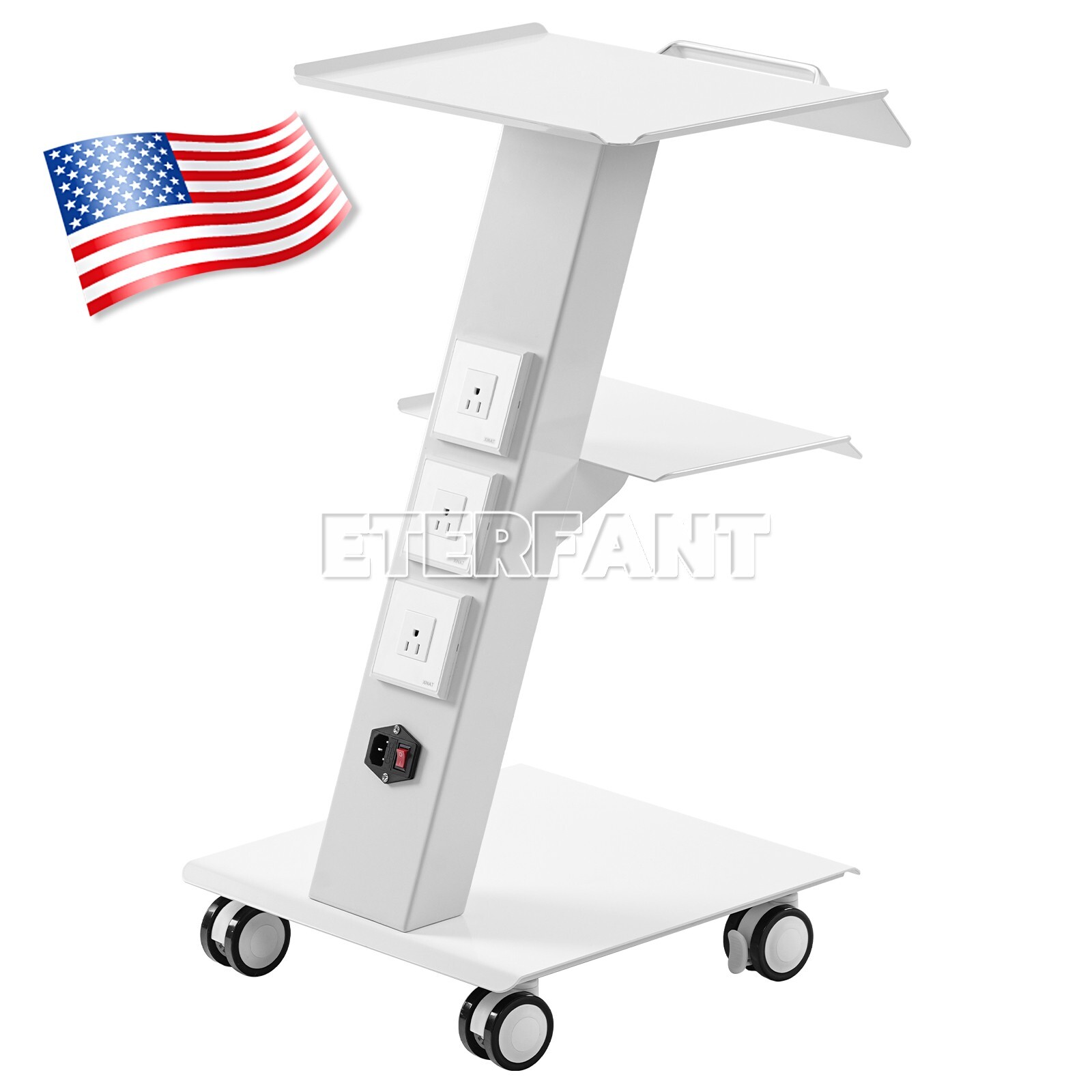 Mobile 3 Layer Medical Tool Cart Dental Trolley Instrument Cart+Socket+4 Casters