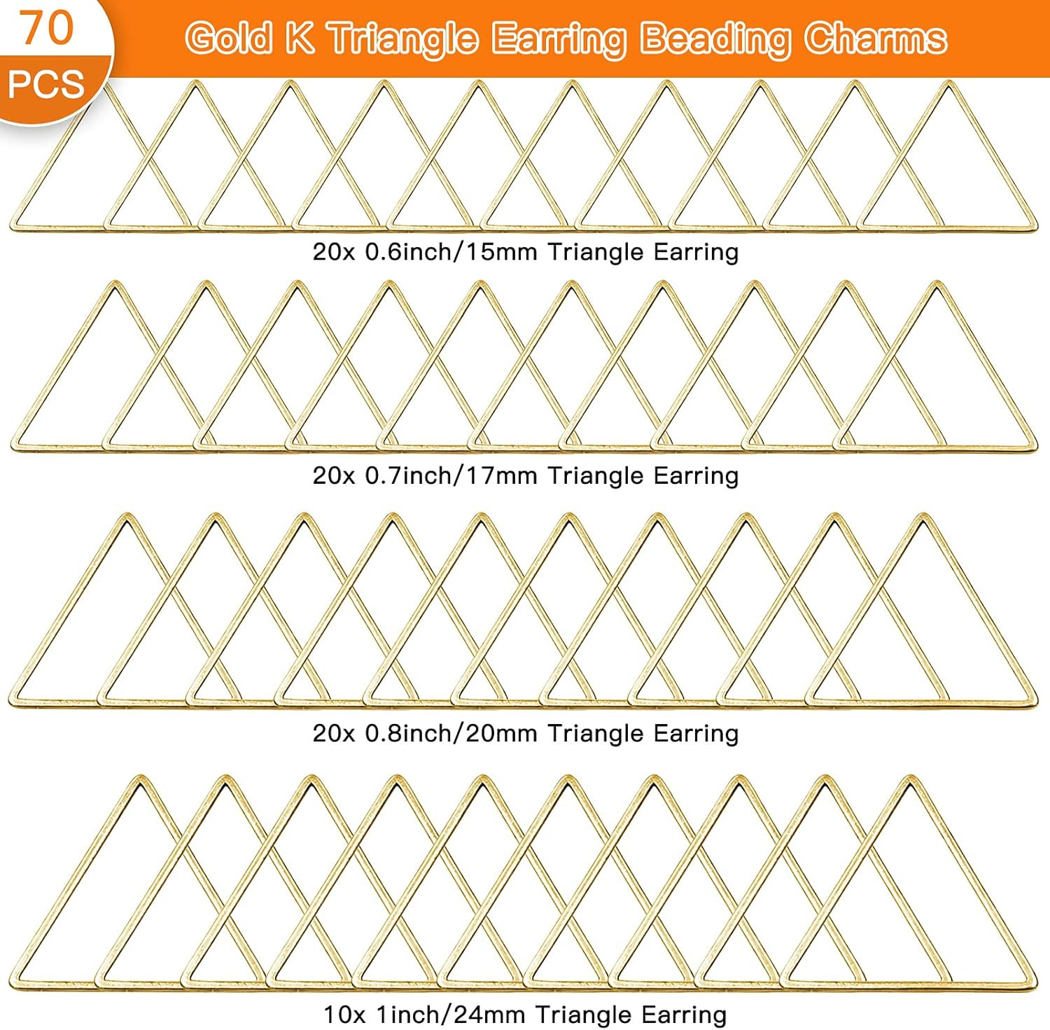 70Pcs Triangle Earring Beading Ring,4Sizes Earring Hoops Connector Links Open Be