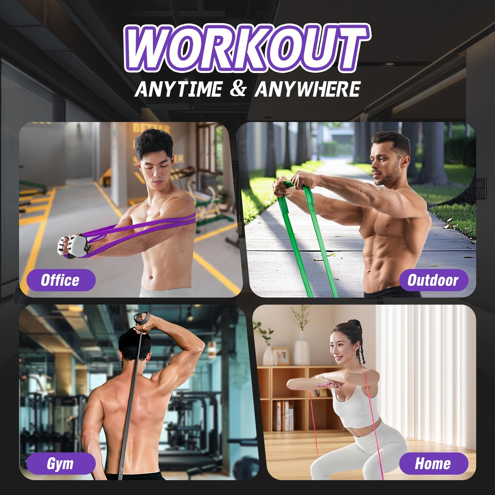 4-Level Resistance Bands Set for Pull Up Assistance, Home Gym - Multicolor