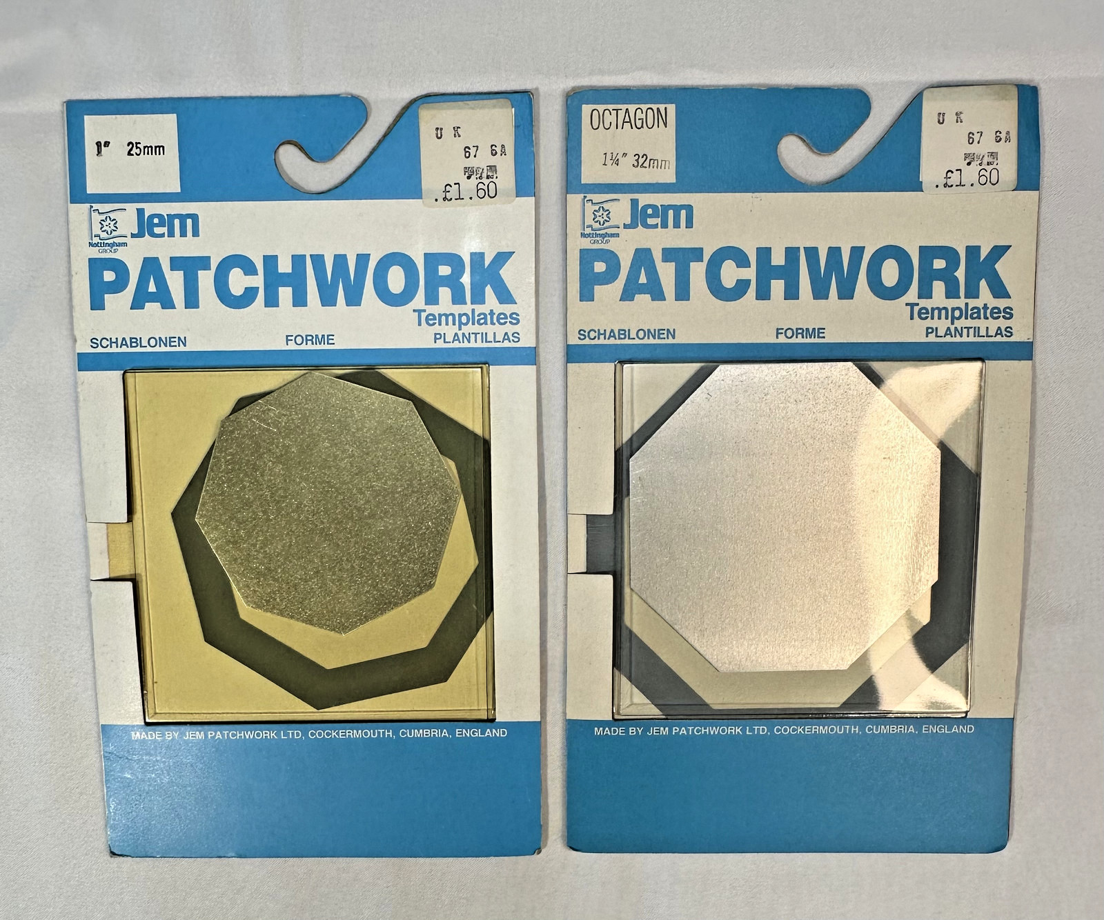 Vintage Quilter Metal Templates Octagon Lot of 2 NEW Old Stock - JEM UK