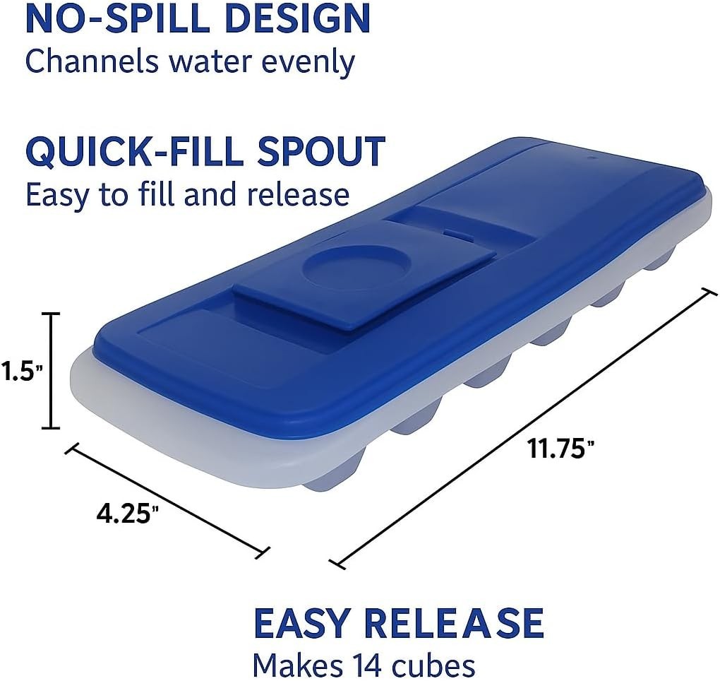 2-Pack No-Spill Ice Cube Trays with Lids – BPA-Free, Easy Release & Stackable...