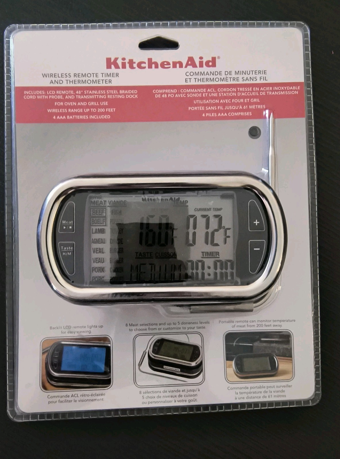KitchenAid Wireless Remote Timer&Thermometer,Probe 200 Foot Range, New! Sealed