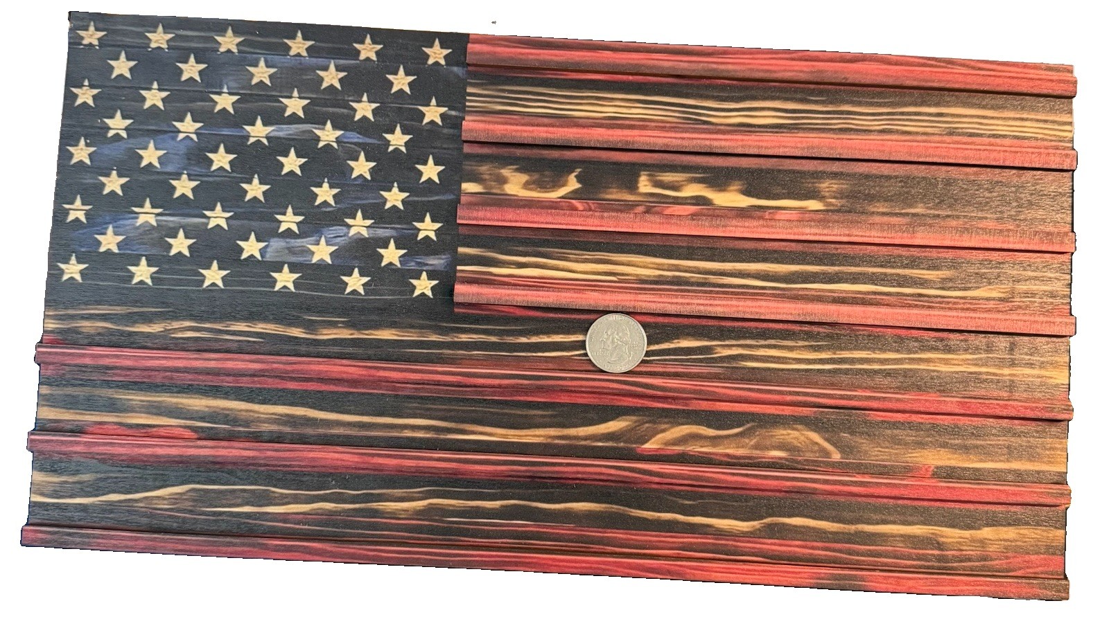 Vintage American Flag Solid Wood Wall Mounted Challenge Coin Display Holder Rack