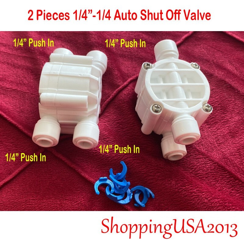 2 Pieces 1/4-1/4 Auto Shut Off Valve Quick Connect Push In Water Filter System