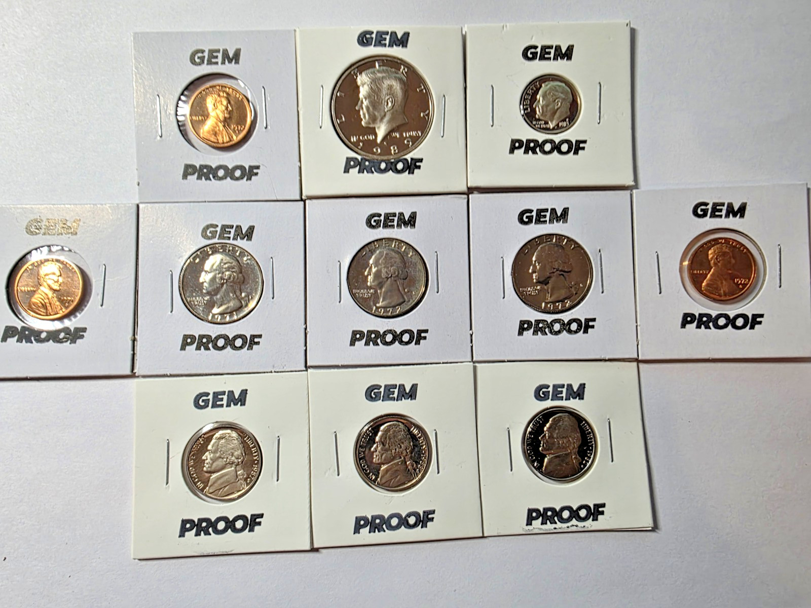 11-USA Proof Coins -Kenndy half, Lincoln penny, Washington Quater, Jefferson Nic