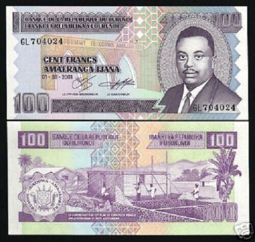 Burundi 100 FRANCS P-37 2001 Prince RWAGASORE World Currency MONEY BILL NOTE