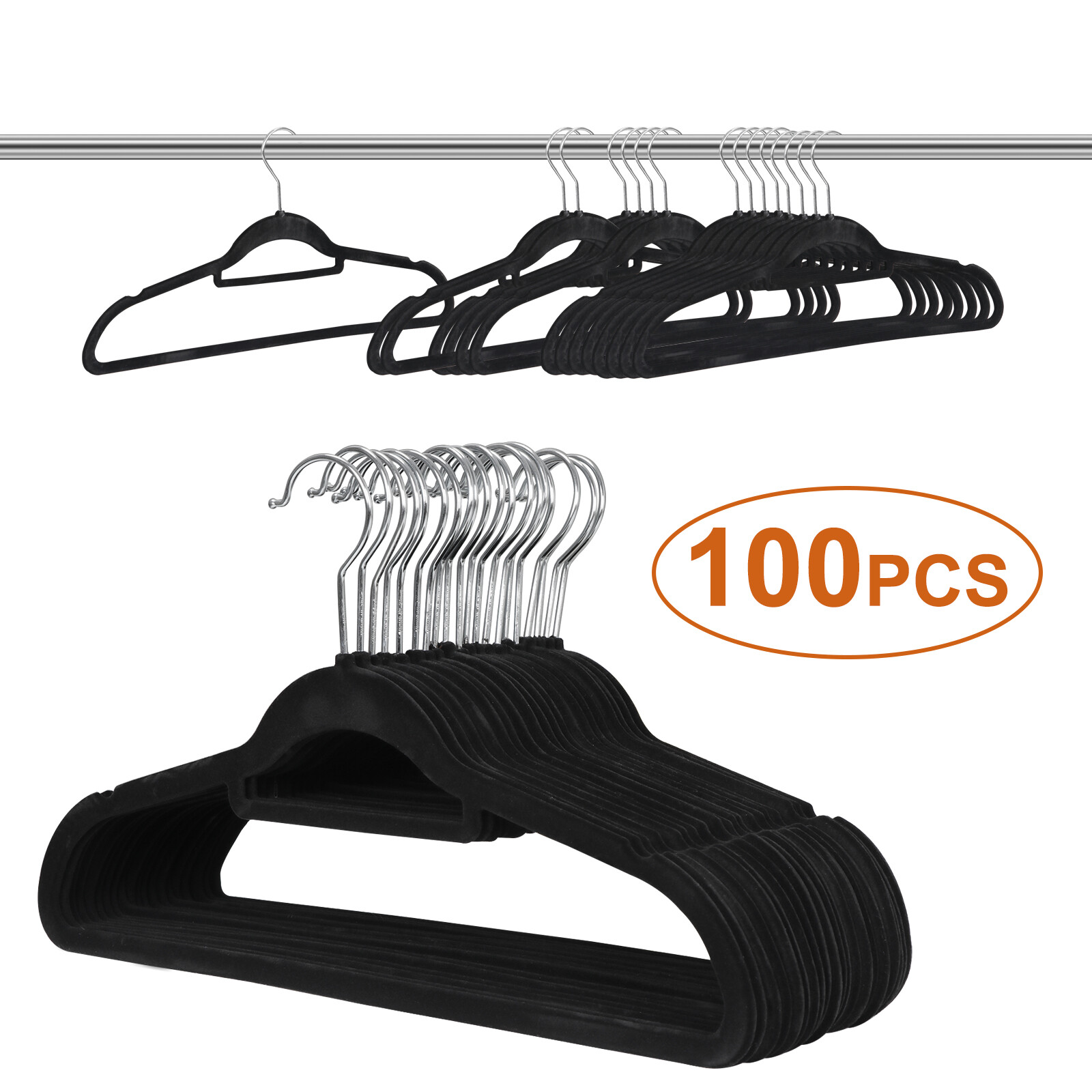 100PCS Velvet Hangers Premium Non-Slip Flocked Clothes Hangers 360° Swivel Hook