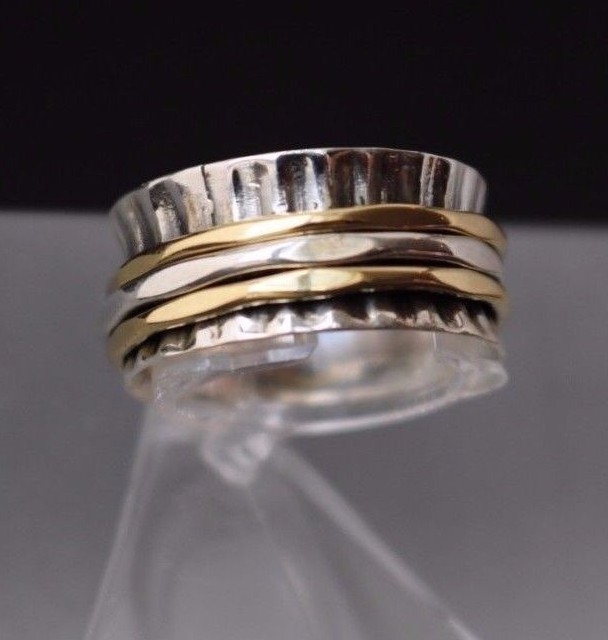 Wide Domed Twist Ring 925 Sterling Silver Brass Swivel Ring Bars
