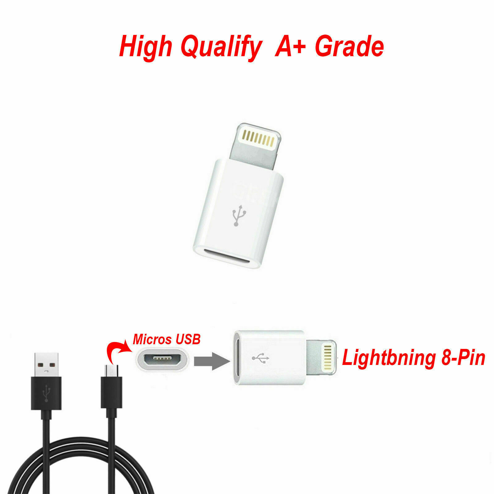 Micro USB to 8Pin Data Cable Adapter android to iPhone Converter LOT For iPhone