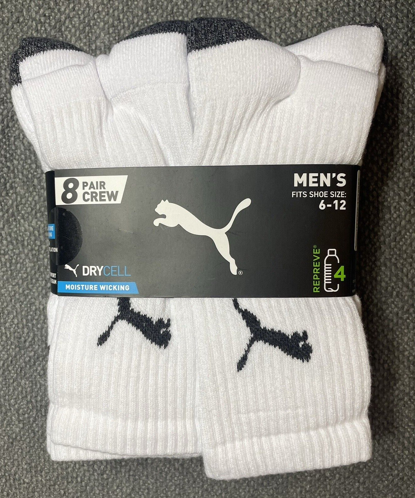 PUMA Men's Crew Sock 16 Pair Total (8) WHITE (3) Gray (5) Black NWT